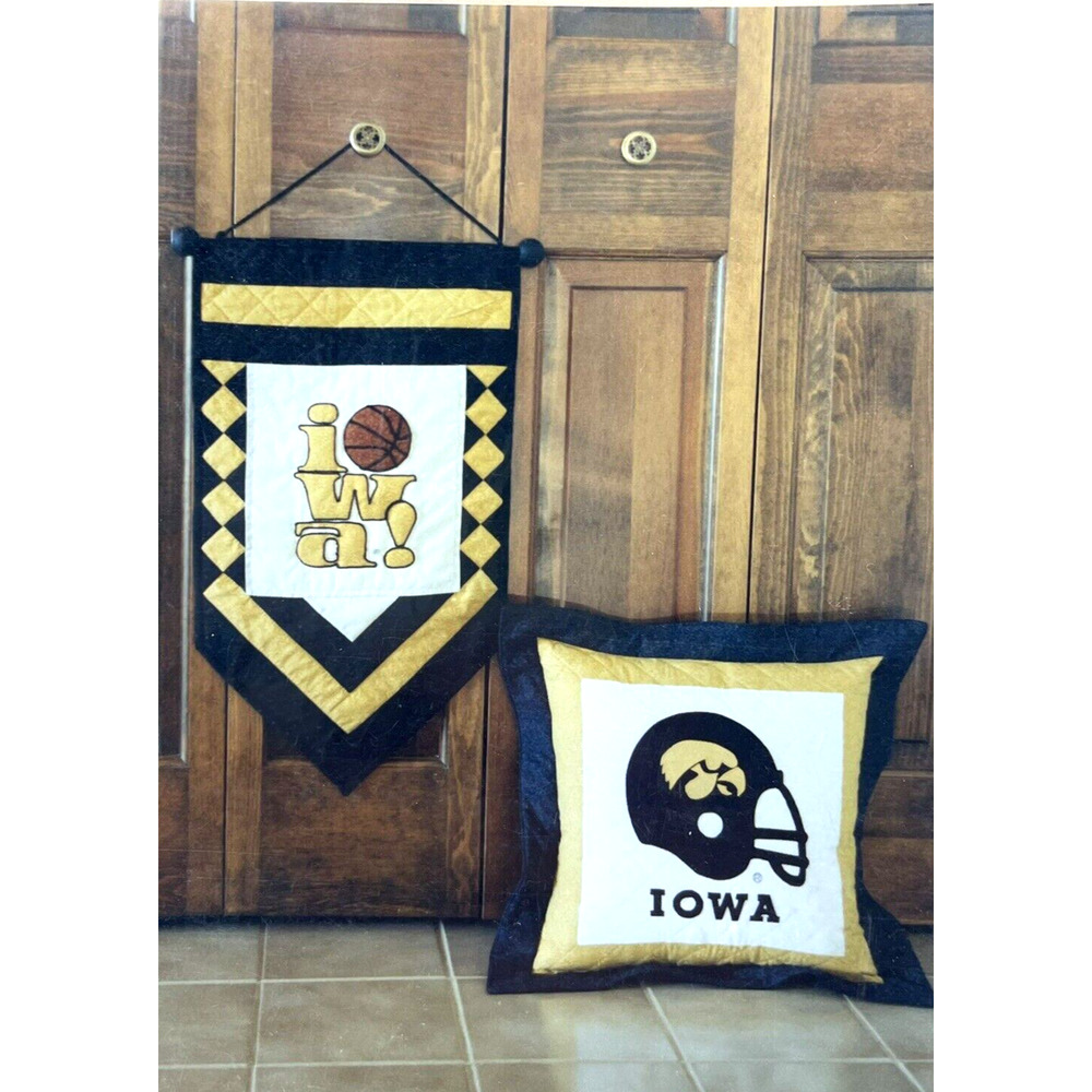 VTG Iowa Hawkeyes Quilt PATTERN Sewing Jane Crawford #2 Banner Pillow Ball NCAA